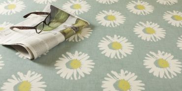 Duck Egg and White Daisy Capri Mineral Floral Oilcloth Wipe Clean Tablecloth