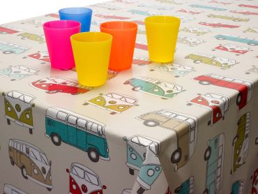 Duck Egg Green Red VW Campervans Oilcloth Wipe Clean Tablecloth