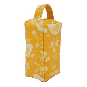 Narvik Ochre Yellow Birds Matte Oilcloth Door Stop - Unfilled