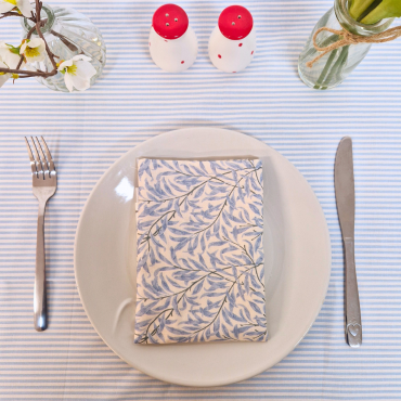 Blue and White Thin Stripe 100% Cotton Lightweight Fabric Tablecloth