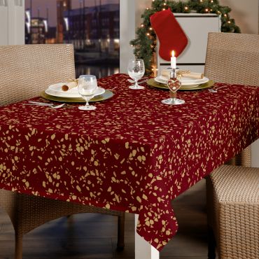 Christmas Red With Gold Confetti PVC Vinyl Wipe Clean Tablecloth