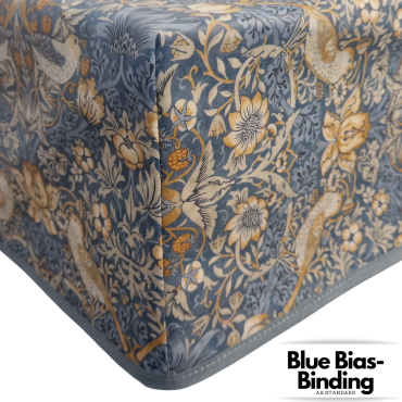 William Morris Strawberry Thief in Denim Blue Matte Finish Oilcloth WITH BOXED CORNERS & BIAS-BINDING Tablecloth