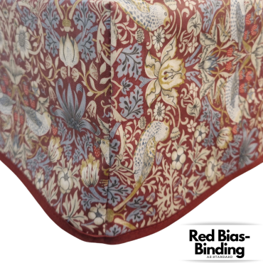 William Morris Strawberry Thief in Red Matte Finish Wipe Clean Oilcloth WITH BOXED CORNERS & BIAS-BINDING Tablecloth