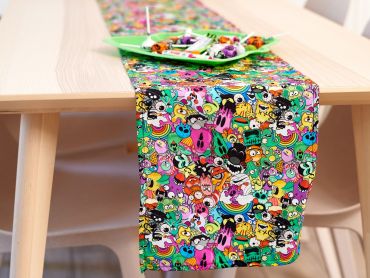 Multi-Coloured Monsters 100% Cotton Fabric Halloween Table Runner
