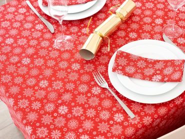 Red Christmas Snowflakes Fabric Tablecloth