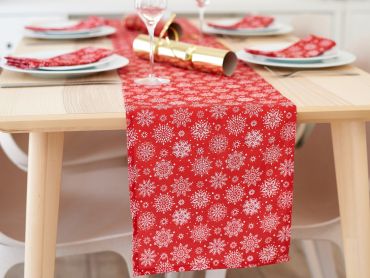 Red Festive Snowflakes Christmas 100% Cotton Fabric Table Runner