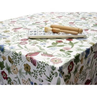Deep Red Clover and Wild Floral 20 Metre Roll PVC Vinyl Tablecloth Roll