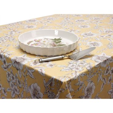 Ochre Traditional Floral 20 Metre Roll PVC Vinyl Tablecloth Roll