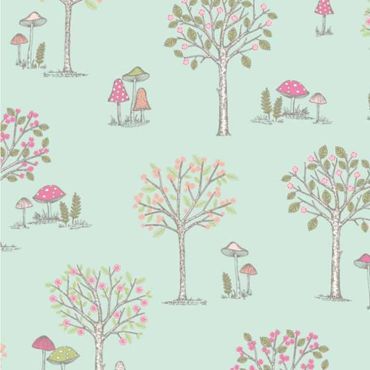 Crafting Quilting Cotton Fabric Duck Egg Trees and Toadstools