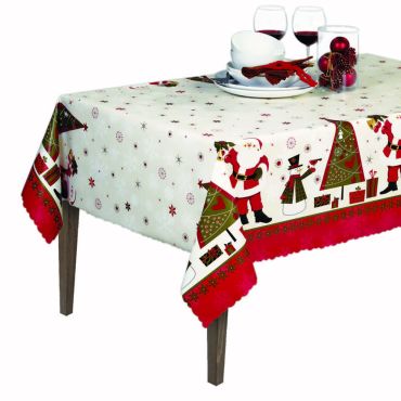 Xmas White and Red Santa Wipe Clean Tablecloth