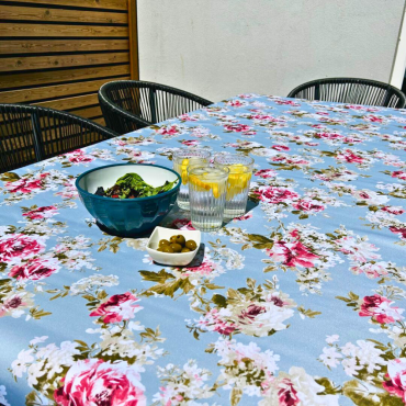 English Rose Dove Grey Outdoor/Indoor Water Repellent Tablecloth 144cm Wide