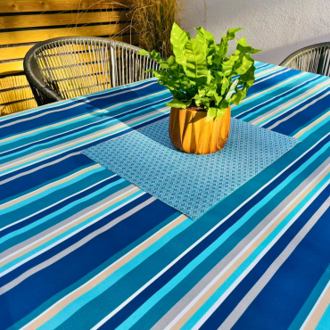 Whitley Bay Blue Stripes Outdoor/Indoor Water Repellent Tablecloth 144cm Wide