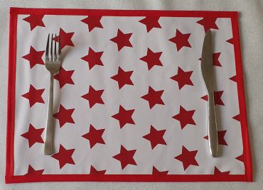 {SALE} White & Red Star/Red Glitter PVC Vinyl Wipe Clean Double Sided Set of 4 Placemats