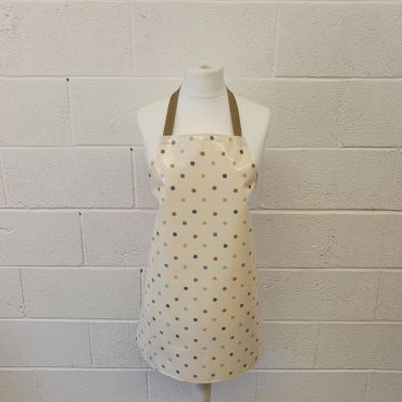 Taupe Duck Egg Blue Polka Dot Oilcloth Wipe Clean Apron-Adult and Child Sizes
