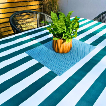 Green and White Stripe Outdoor/Indoor Water Repellent Tablecloth 144cm Wide
