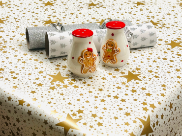 White and Gold Stars PVC Vinyl Wipe Clean Tablecloth