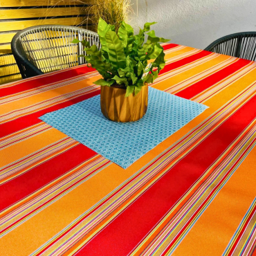 Orange and Red Stripe Outdoor/Indoor Water Repellent Tablecloth 144cm Wide