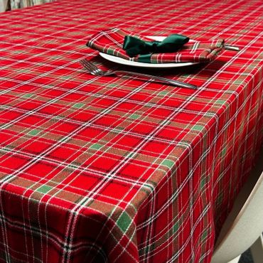 Skye Red and Green Tartan 100% Festive Cotton Lightweight Fabric Tablecloth