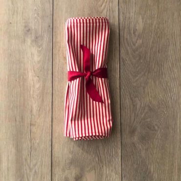 Linen and Red Stripe Fabric Napkins