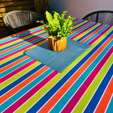 Vibrant Multi Stripe Outdoor/Indoor Water Repellent Tablecloth 144cm Wide