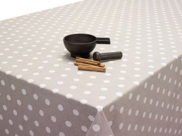 Beige and White Polka Dot Extra Wide 180cm Wide Acrylic Oilcloth Wipe Clean Tablecloth
