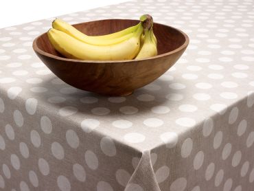 Beige Natural Linen Polka Dot PVC Vinyl Wipe Clean Tablecloth