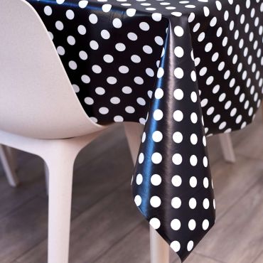 Black and White Polka Dot PVC Vinyl Tablecloth