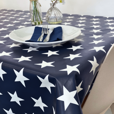 Royal Blue and White Large Star PVC Vinyl Wipe Clean Tablecloth