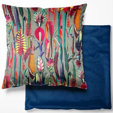 Dove Grey Botanic Floral Tropical Velvet Cushion Cover