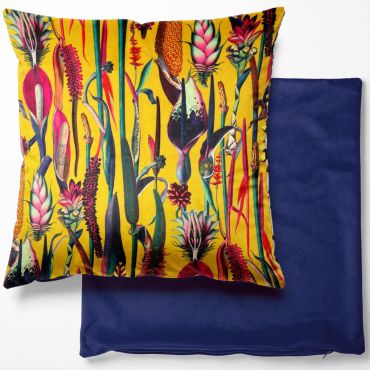 Ochre Yellow Botanic Floral Velvet Cushion Cover