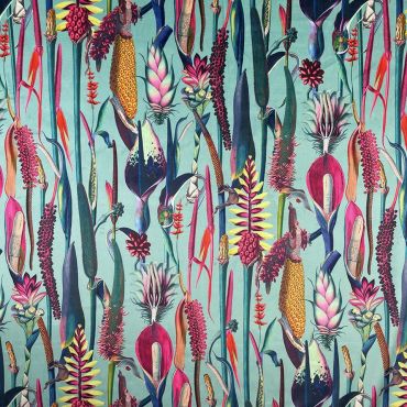 Curtain Velvet Botanic Floral Duck Egg Curtain and Upholstery Fabric