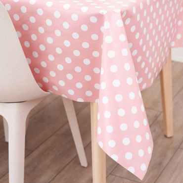 Candy Pink Polka Dot PVC Vinyl Tablecloth
