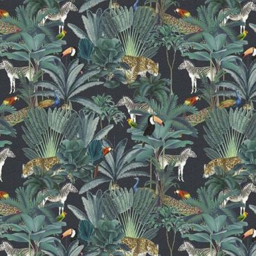 Grey Tropical Jungle Animals 100% Cotton Fabric for Crafting and Quilting