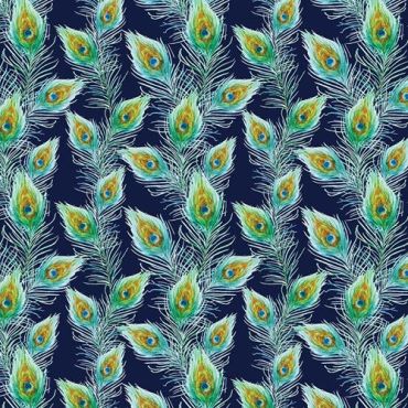  Crafting Quilting 100% Cotton Fabric Navy Blue and Duck Egg Peacock Feathers