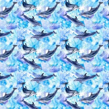 Crafting Quilting 100% Cotton Fabric Aqua Blue Sealife Dolphins