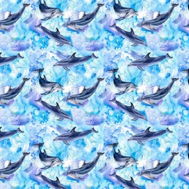 Crafting Quilting 100% Cotton Fabric Aqua Blue Sealife Dolphins