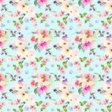  Crafting Quilting 100% Cotton Fabric Duck Egg Pink & Purple Carnations