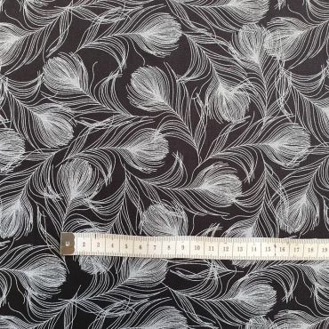 100% Cotton Poplin Crafting Quilting Fabric Charcoal And White Feathers