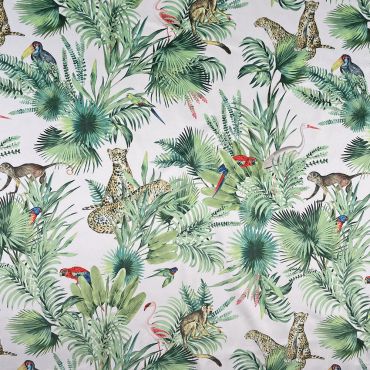 Curtain Velvet Natural Green Natural Cheetah Monkeys Parrots Amazon Floral Curtain and Upholstery Fabric