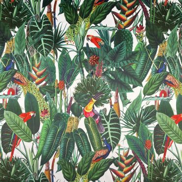 Curtain Velvet Natural Green Tropical Rainforest Animals Floral Curtain and Upholstery Fabric