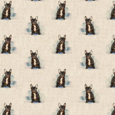 French Bulldog Linen Effect Crafting All Over Curtain Fabric