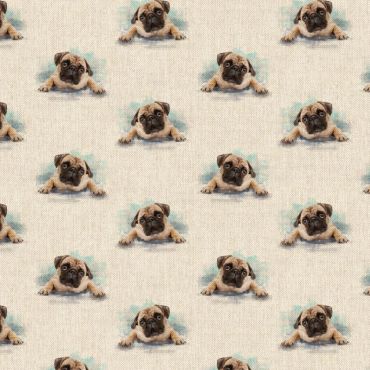 Pugs Dogs Linen Effect Crafting All Over Curtain Fabric