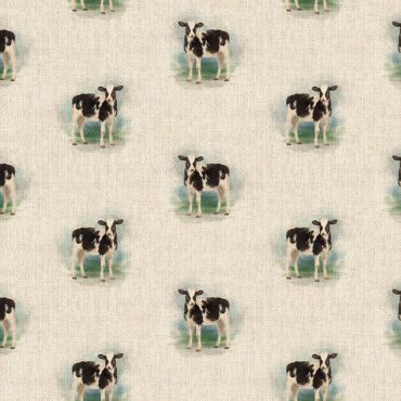 Black and White Cow Linen Effect Crafting All Over Curtain Fabric