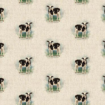 Black and White Cow Linen Effect Crafting All Over Curtain Fabric