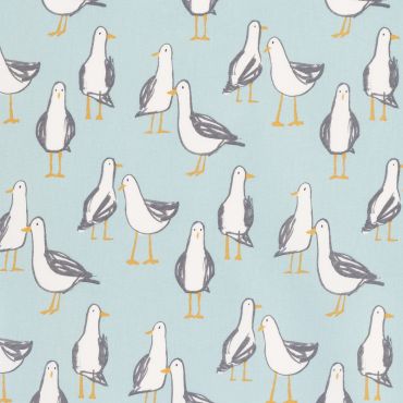 Duck Egg and White Seagulls Nautical 100% Cotton Curtain and Upholstery Fabric