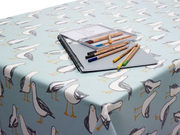 Duck Egg and White Seagulls Oilcloth Wipe Clean Tablecloth
