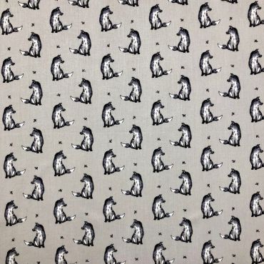 Crafting Quilting Cotton Fabric Grey Felix Fox
