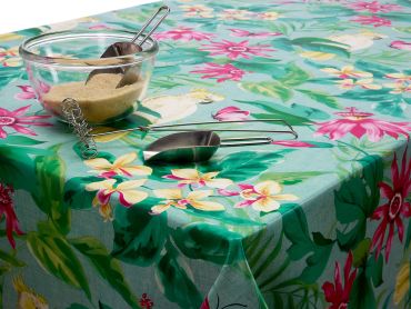 Green & Pink Tropical Birds Summer Wipeclean PVC Tablecloth