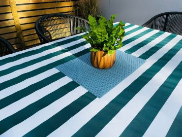 Green and White Stripe Outdoor/Indoor Water Repellent Tablecloth 144cm Wide