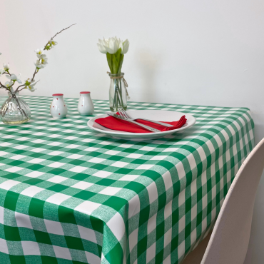 Green and White Gingham PVC Vinyl Wipe Clean Tablecloth